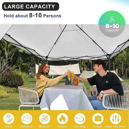KAMPKEEPER 10x10 Pop Up Canopy Tent with 2 Sidewalls - Waterproof Outdoor Shelter for Sun Shade, Camping, Beach, Patio and Backyard Events, White