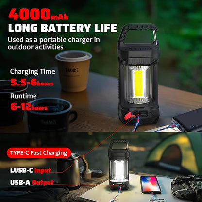 Camping lantern for power outage, 2000LM Rechargeable Led Lantern 4000mAh Battery Emergency Light, Waterproof Tent Light with 4 Lighting Modes, Portable Lantern Flashlight for Home or Hiking
