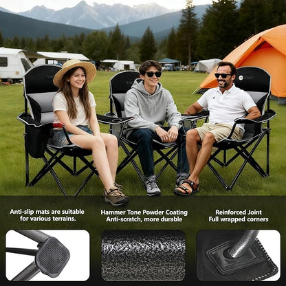 XMT Extra Wide Armrests Portable Folding Chair with Cup Holder Cooler Bag Heavy Duty 600D Oxford Fabric Supports 450lbs Compact Foldable Camping Chair for Outdoor Beach Picnic Sports