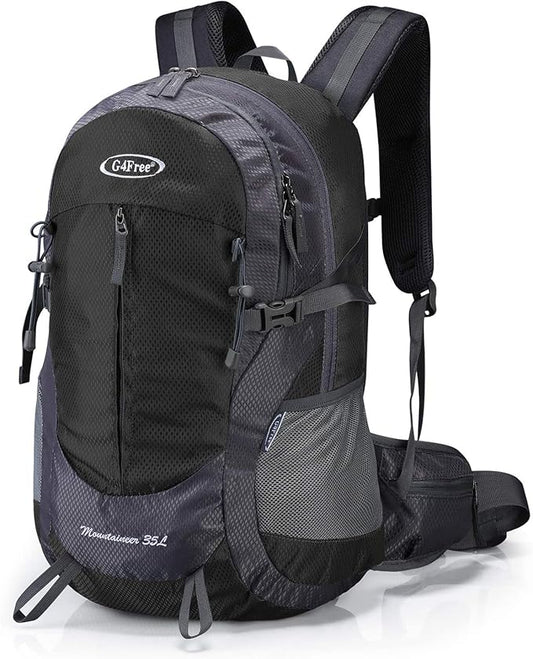 G4Free 35L Hiking Backpack Water Resistant Outdoor Sports Travel Daypack Lightweight with Rain Cover for Women Men (Black)