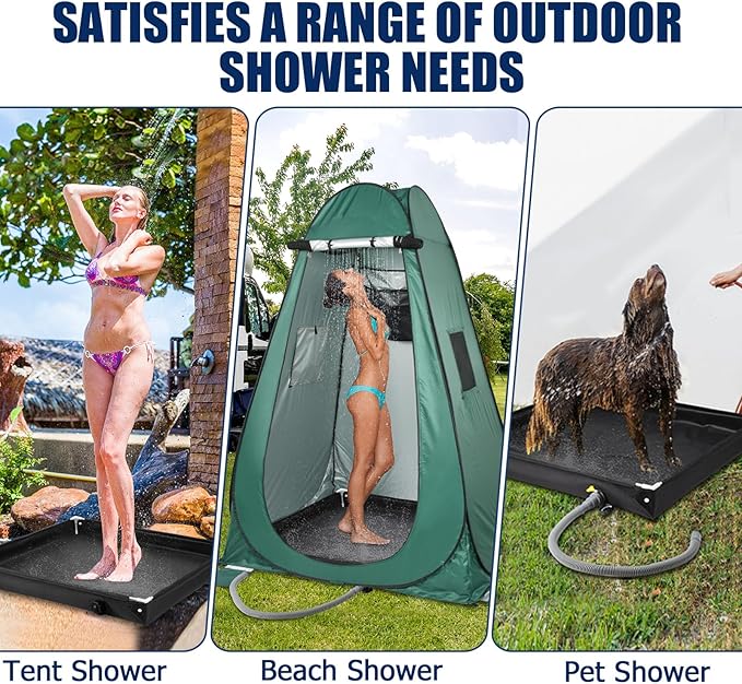 TOBWOLF Portable Shower Pan,Foldable RV Camping Shower Base Outdoor & Indoor,Temporary Showers Floor to Keep Feet Clean for RV, Tent, Awning, Camping, Beach