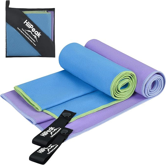 HiiPeak Quick Dry Towel - 2 Pack Microfiber Towels - Travel Towel Super Absorbent & Lightweight for Camping, Beach, Sports, Gym, Backpacking, Hiking and Yoga (LightBlue & Violet, 32 * 16" 2pcs