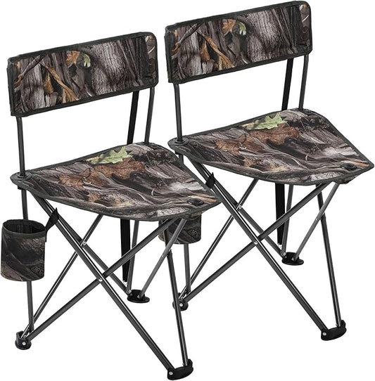 REDCAMP 2 Pack Tall Tripod Chairs for Adults, Folding Lightweight Portable Golf Chairs for Spectators, Compact 3 Legged Tripod Stools Seat with Backrest for Camping Fishing Hunting, Camo