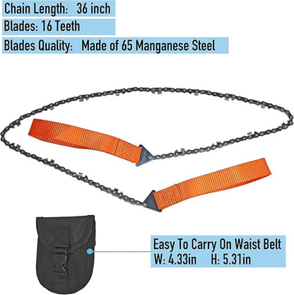 36 Inches Pocket Chainsaw with 16 Bi-Directional Cutting Teeth/Blades, Foldable Hand Saw, With Carry Pouch,For Camping,Hunting,Tree Branch Cutting,Hiking,BackPacking