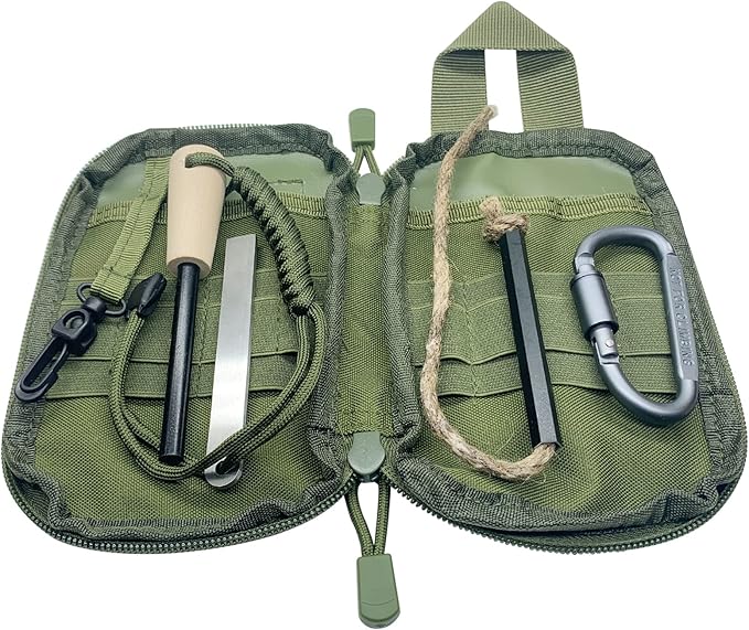 Flint and Steel Fire Starter Kit, OTXEER Ferro Rods Magnesium Fire Starter Survival Tool Camping Emergency Fire Lightning Striker, Tinder Wick Rope, Multifunctional Outdoor Bag Hook