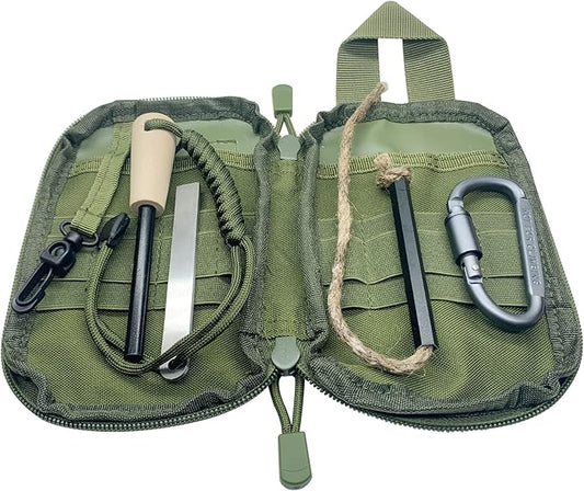 Flint and Steel Fire Starter Kit, OTXEER Ferro Rods Magnesium Fire Starter Survival Tool Camping Emergency Fire Lightning Striker, Tinder Wick Rope, Multifunctional Outdoor Bag Hook
