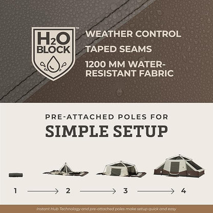 CORE Instant Cabin Tent with LED Lights | Large Family Lighted Pop Up Tent with Carry Bag for Camping, Glamping, and Backyard Adventures | Included Storage Pockets for Camp Accessories