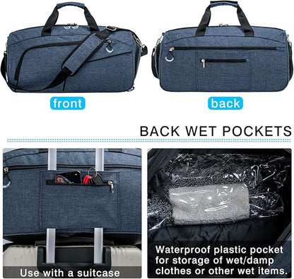 Kuston Sports Gym Bag with Shoes Compartment &Wet Pocket Gym Duffel Bag Overnight Bag for Men and Women(Blue)