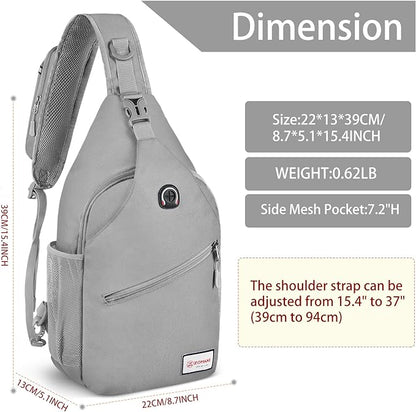 ZOMAKE Sling Bag for Women Men, Small Crossbody Sling Backpack, Mini Water Resistant Shoulder Daypack for Travel, Anti Thief Chest Bag for Hiking, Sports, Grey(new)