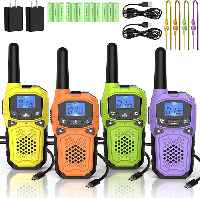 Walkie Talkies for Adults- WokTok Long Range Two Way Radio for Camping Hiking Hand Held Hiking Accessories Camping Gear Xmas Birthday Gift for Kids,SOS Siren,NOAA Weather Alert,4 Radios