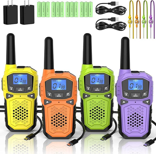Walkie Talkies for Adults- WokTok Long Range Two Way Radio for Camping Hiking Hand Held Hiking Accessories Camping Gear Xmas Birthday Gift for Kids,SOS Siren,NOAA Weather Alert,4 Radios