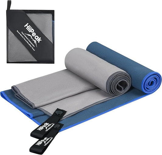 HiiPeak Quick Dry Towel - 2 Pack Microfiber Towels - Travel Towel Super Absorbent & Lightweight for Camping, Beach, Sports, Gym, Backpacking, Hiking and Yoga (NavyBlue & LightGray, 32 * 16" 2pcs)