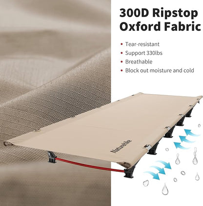 Naturehike GreenWild Camping Cot, Ultralight Folding Backpacking Cot, 60-Second Easy Set-Up, Supports 330lbs, Portable Camping Bed for Adults for Camping Hiking Travel Home