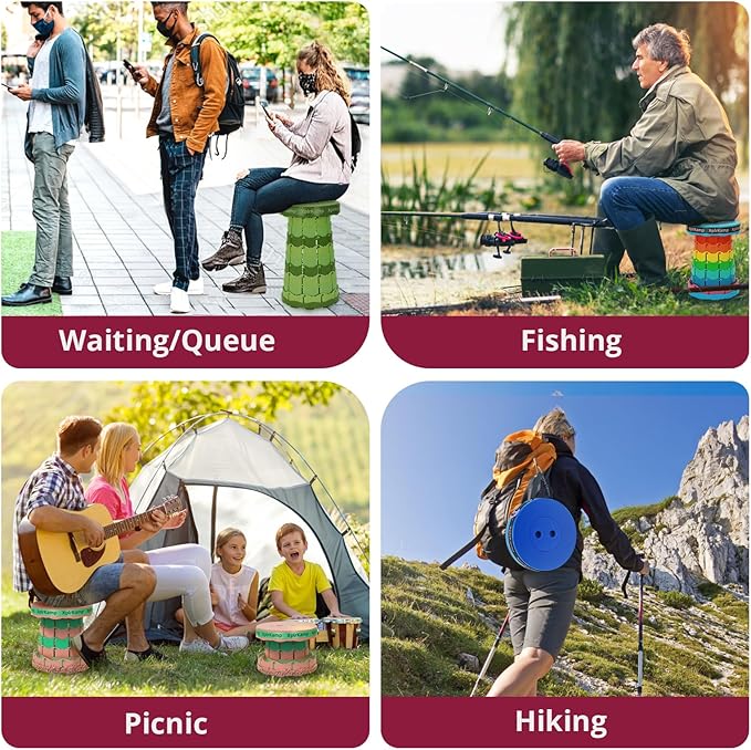 Retractable Folding Stool - Heavy Duty 400 lb Collapsible Portable Stool for Camping, Hiking, Fishing, Indoor/Outdoor with Non-Slip Base and Lightweight Design (Purple Yellow, 1-Pack)