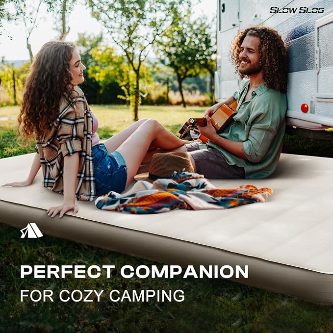 Self-Inflating Camping Mattress Pad 2 Person, 4in Thick Foam Sleeping Pad for Tent Camping, 4-Season Double Sleeping Pad with Pump Sack, Cream