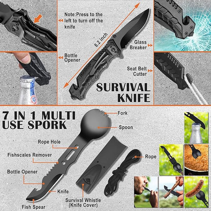 35 in 1 Survival Kit, Gifts for Dad Men Husband, Powerful Survival Gear and Equipment, Birthday Gifts for Him Teen Boy Boyfriend, Upgraded Cool Gadgets for Camping, Hiking, Hunting, Fishing