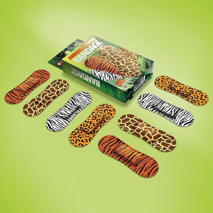 BioSwiss Bandages, Animal Prints Self Adhesive Bandage, Leopard, Zebra, Giraffe, and Tiger Print Designs, Latex Free Sterile Wound Care, Standard Shape for Kids and Adults, 24 Count