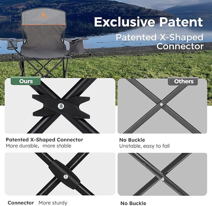 ALPHA CAMP Folding Camping Chairs for Adults Lawn Chairs Outdoor Chairs Support 250 LBS Portable Camp Chairs with Cup Holders Cooler Pouch for Outdoor, 2 Pack (Gray)