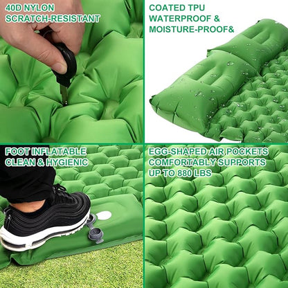 WANNTS Double Sleeping Pad, Ultralight Inflatable Sleeping Pad for Camping, Built-in Pump, Ultimate for Hiking - Airpad, Carry Bag, Repair Kit - Compact & Lightweight Camping pad(Green)