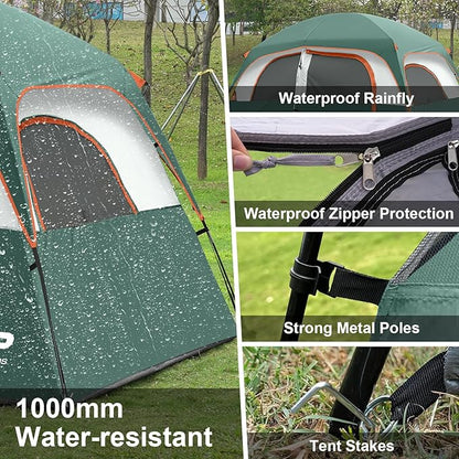CAMPROS CP Tent 6/8 Person Camping Tents, Waterproof Windproof Family Dome Tent with Top Rainfly, Large Mesh Windows, Double Layer, Easy Set Up, Portable with Carry Bag, for All Seasons
