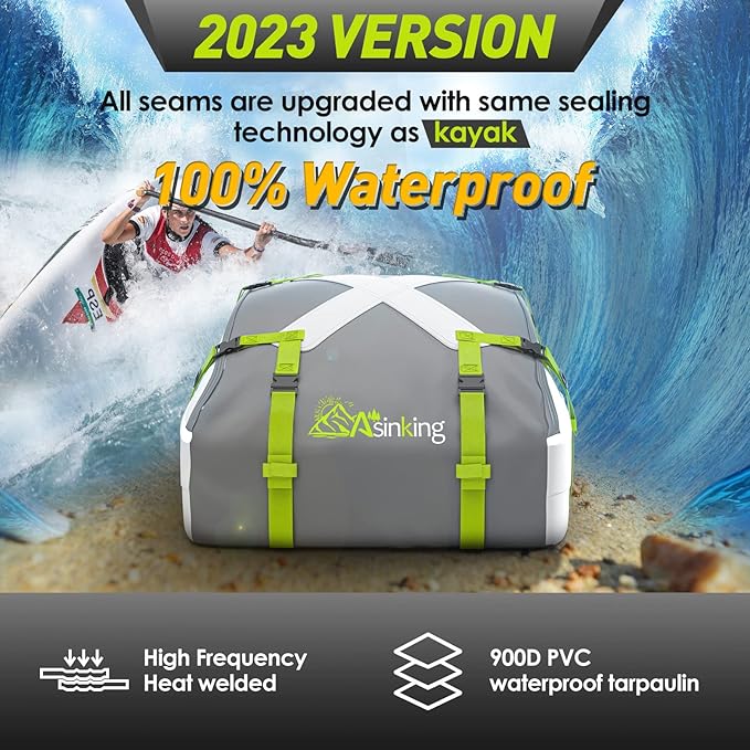 Car Rooftop Cargo Carrier Bag -100% Waterproof 20 Cu Ft Anti-Rip/Scratch Car Roof Bag for All Vehicles with/Without Roof Rack, Includes Protective Mat, Luggage Lock, 4 Door Hooks