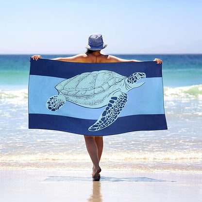 WELTRXE Microfiber Beach Towel Quick Dry, 63" x 31.5" Large Sand Free Beach Towel Adults Kids Oversized Thin Compact Lightweight Pool Towels for Swim, Travel, Camping, Picnic, Yoga, Sports, Sea Turtle