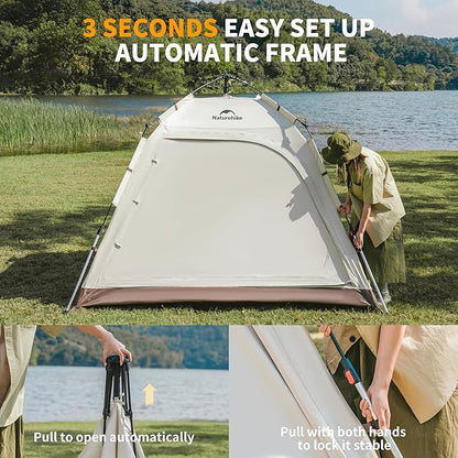 Naturehike Upgraded Ango 3-4 Person Blackout Tent,Instant Pop up Tents for Camping, Waterproof Anti-UV Camping Tent