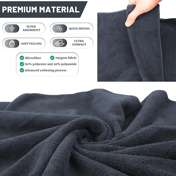 Rainleaf Microfiber Travel Towel Quick Dry Swimming Towel Ultra-Compact,Super Absorbent,Washcloths for Bathroom, Shower,Camping,Backpacking