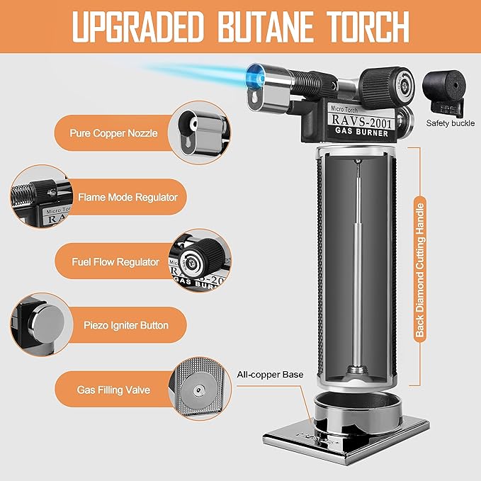 ravs Butane Torch Lighter, DUAL Flame Mode Kitchen Torch Cooking Torches, Blow Torch lighters butane refillable, Micro Torch Mini Torch for heat shrink tubing, Soldering Torch (Butane is Not Included)