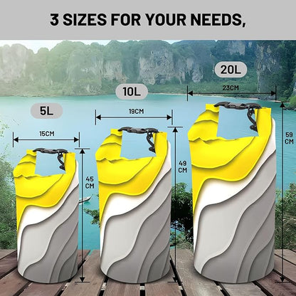 Waterproof Dry Bag,Roll Top Yellow Gray Geometric Modern Small Waterproof Backpack 5L/10L/20L Floating Lightweight Bags for Kayaking, Boating, Fishing, Swimming Camping with Waterproof Phone Case