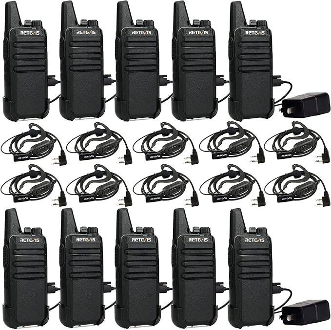Retevis RT22 2 Way Radios Walkie Talkies,Rechargeable Long Range Two Way Radio,16 CH VOX Small Emergency 2 Pin Earpiece Headset,for School Retail Church Restaurant (Packed in Pairs with 5 Boxes)