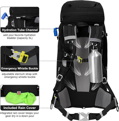 N NEVO RHINO Internal Frame Hiking Backpack 50/60/65/70/80L, Mountain Climbing Camping Backpack Daypack Waterproof Rain Cover