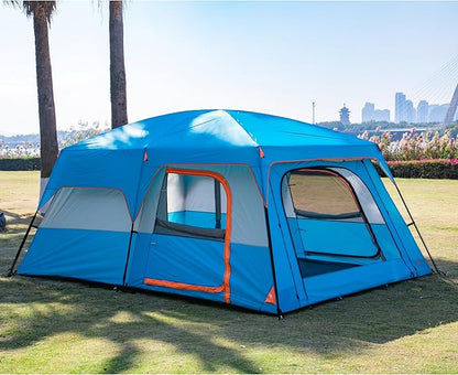 KTT Extra Large Tent 6-10-12-14 Person(Style-B),Family Cabin Tents,2 Rooms,3 Doors and 3 Windows with Mesh,Straight Wall,Waterproof,Double Layer,Big Tent for Outdoor,Picnic,Camping,Family Gathering