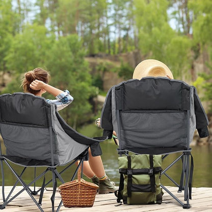 Oversized Camping Chair, Portable Folding Padded Camp Chairs with Side Pocket, Cup Holder, Heavy Duty Support 500LBS Outdoor Lounge Chair for Adults, Fishing, Sports, Trip, Black