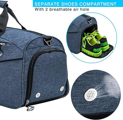 Kuston Sports Gym Bag with Shoes Compartment &Wet Pocket Gym Duffel Bag Overnight Bag for Men and Women(Blue)