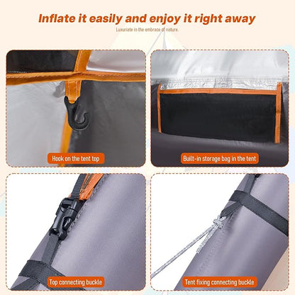 Automatic Inflatable Tent for Camping 4 Person, Pop Up Tents for Camping with 2-3 Min Set Up, Windproof Waterproof Tents with Mosquito Screen Window, Portable Tent for Traveling
