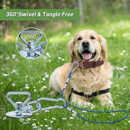 Dog Tie Out Stake-Heavy Duty 304 Stainless Steel Dog Anchor,360°Swivel Yard Stake for Dog Allows Dogs over 250 LBS,Dog Stake for Outside Beach,Camping,Yard,Suitable for Any Dog Tie Out Cable and Leash