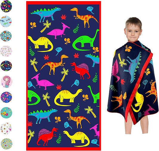 Microfiber Beach Towel for Kids - Thin and Large (30"x60") - Dinosaur - Absorbent, quick dry, sand free, lightweight, blanket - toddler, girls, boys - For Sports, Pool, Picnic, Camping, Travel, Swim