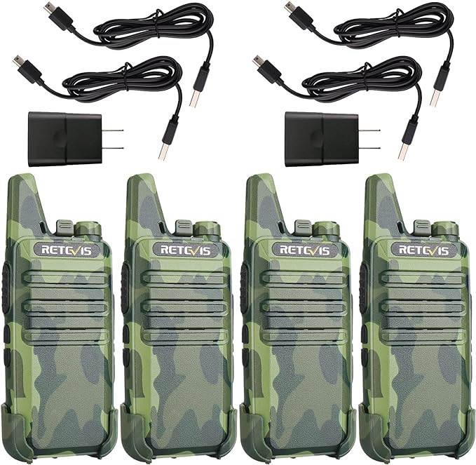 Retevis RT22 Walkie Talkies Rechargeable, Voice Activated, Emergency Alarm, Outdoor Cruise Ship ATV Hunting Skiing Handheld Two Way Radio Walkie-Talkies (4 Pack,Camouflage)