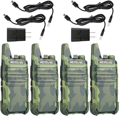 Retevis RT22 Walkie Talkies Rechargeable, Voice Activated, Emergency Alarm, Outdoor Cruise Ship ATV Hunting Skiing Handheld Two Way Radio Walkie-Talkies (4 Pack,Camouflage)