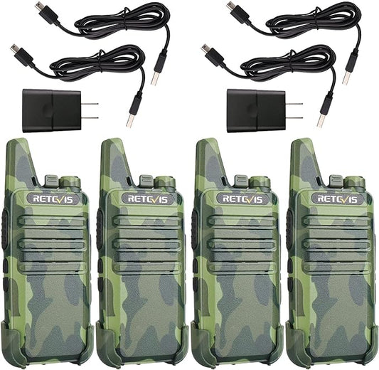 Retevis RT22 Walkie Talkies Rechargeable, Voice Activated, Emergency Alarm, Outdoor Cruise Ship ATV Hunting Skiing Handheld Two Way Radio Walkie-Talkies (4 Pack,Camouflage)
