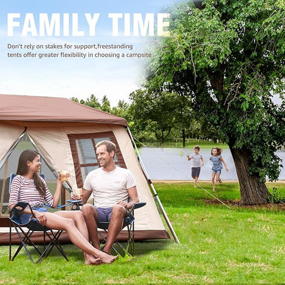 Chihee Camping Tents Freestanding Tent, Family Cabin Tent with Awning Porch 2 Doors 3 Mesh Windows Easy Instant Set up,Ultra Strong Frame Height up to 67" Spacious Great Views,Stargazing at Night