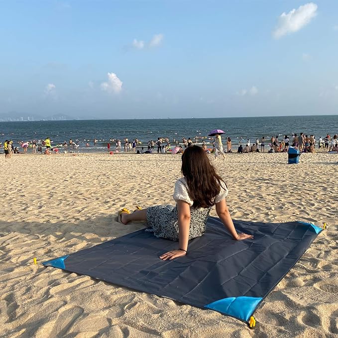 Outdoor Blanket (71" x 55") -Compact, Lightweight, Sand Proof Pocket Blanket Best Mat for The Beach, Hiking, Travel, Camping, Festivals with Pockets, Loops, Stakes, Carabiner