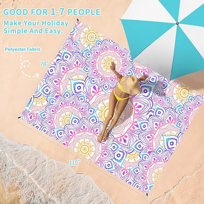 BYDOLL Beach Blanket Waterproof Sandproof 78''×110'' Suits1-7 Adults Compact Lightweight Oversized Sand-Free Blanket Large Picnic Mat for Beach Travel Camping Hiking
