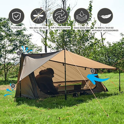 onewind Ultralight One Person Bivy Tent, Backpacking Tent for Single Person Waterproof Silnylon Lightweight for Camping Backpacking Hiking, NO Trekking Pole