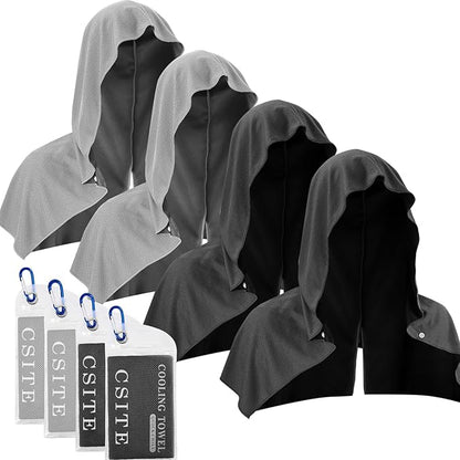 4 Pack Cooling Hoodie Towels for Neck and Face, UPF 50 Sun Protection & Instant Cooling, Ice Towels for Hot Weather, Soft Breathable Towel for Sport, Work Out, Gym, Camping & More Activities