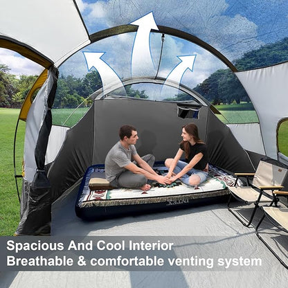CAMPROS CP Tent 12-Person-Camping-Tents,3 Room Family Tents,Waterproof Windproof Family Tent with Top Rainfly,6 Large Mesh Windows,Double Layer,Easy Set Up, Portable with Carry Bag-20' x 9' x 72"(H)
