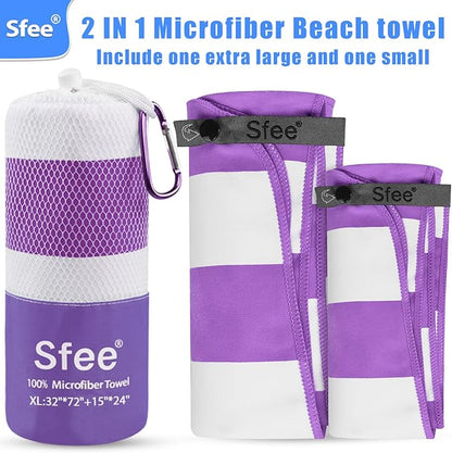 Sfee 2 in 1 Microfiber Oversized Beach Towel, Quick Dry Towel Travel Towel Camping Towel Super Absorbent Compact Lightweight Sports Towel Gym Towel for Beach,Gym, Hiking, Pool, Backpacking, Bath, Yoga