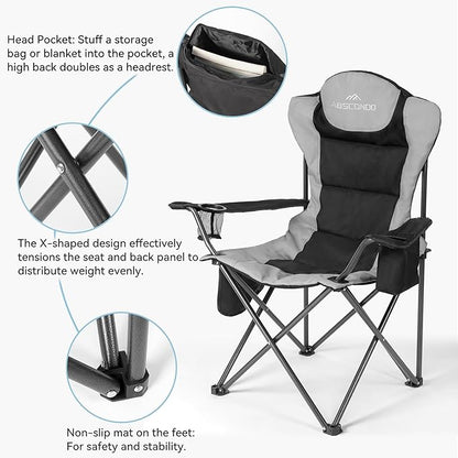 ABSCONDO Camping Chairs for Adults, Oversized Folding Camp Chair for Outdoor with Cup Holder & Cooler Bag, XL Heavy Duty Lawn Chairs Supports up to 350lbs (2 Pcs)