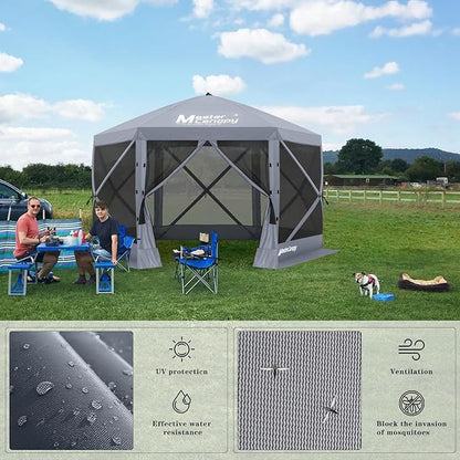 MASTERCANOPY 10x10FT Pop Up Gazebo Screen Tent - Instant Screen House with Netting, Quick Set, Outdoor Canopy Shelter with Carry Bag for Camping, Backyard & Patio (Gray)